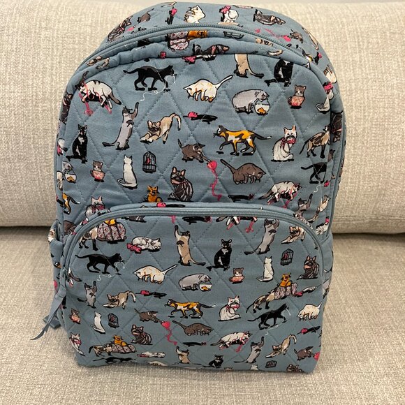 VERA BRADLEY Quilted Blue Essensial Large Cat's Meow Backpack - Picture 6 of 8